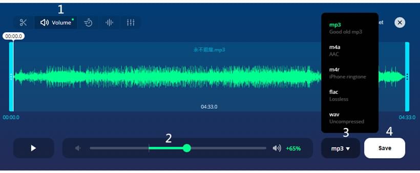123APPS Audio Tools:线上音频 修剪、音量调整、录音、合并的免费工具