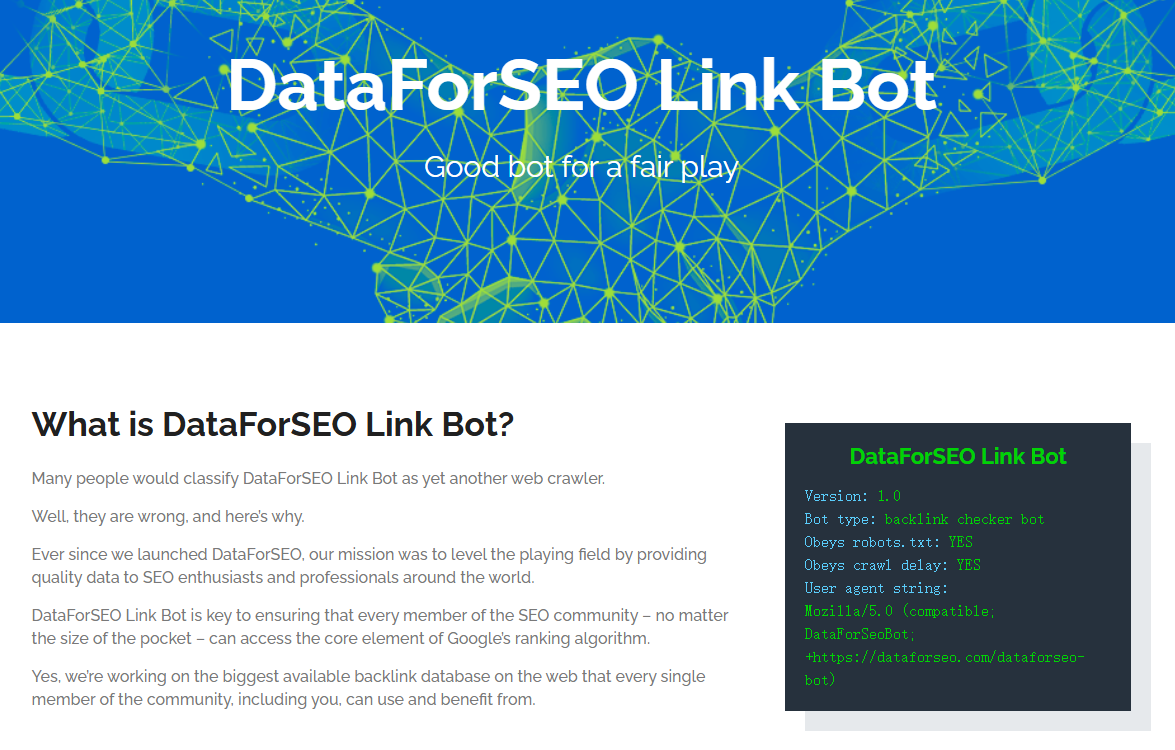 DataForSeoBot DataForSEO用于构建与分析反向链接数据库的官方爬虫