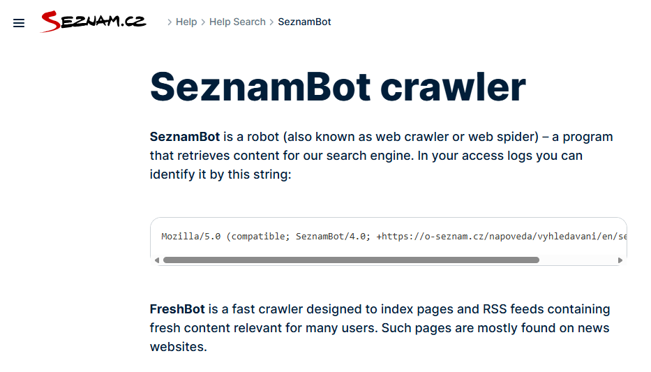 SeznamBot 为捷克及斯洛伐克市场提供索引的官方搜索引擎爬虫
