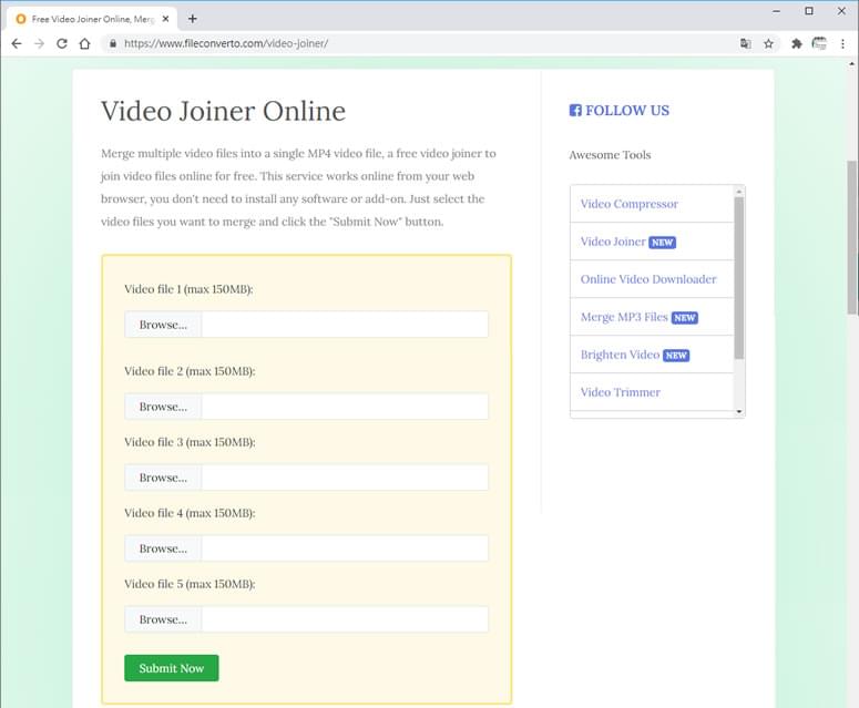 FileConverto Video Joiner Online：在线视频片段合并工具