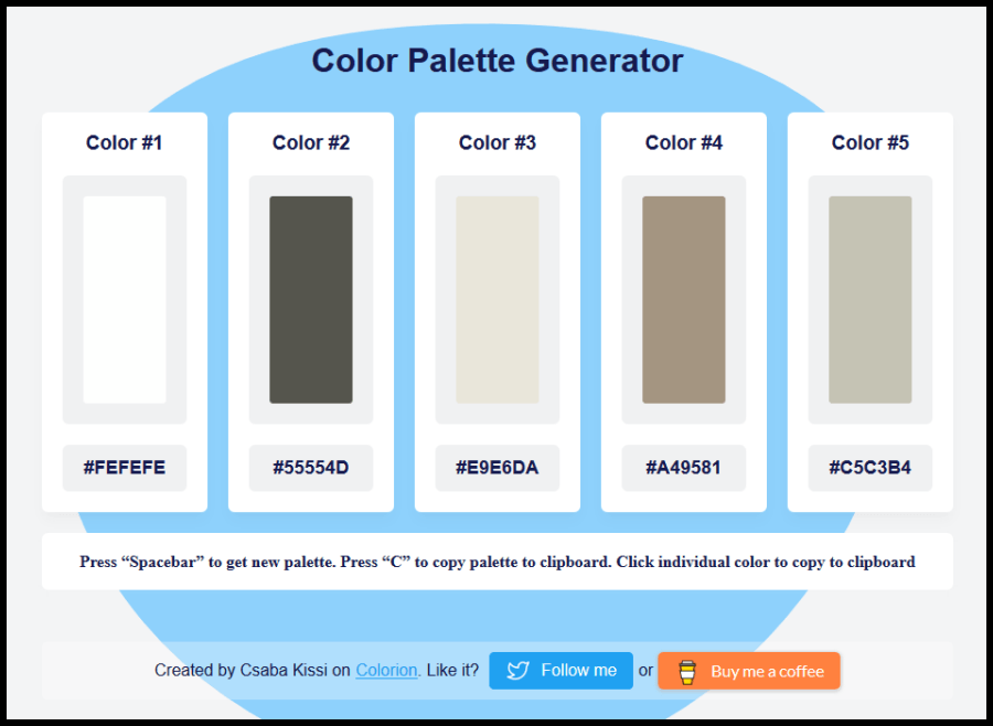 Color Palette Generator ：免费线上调色盘颜色随你搭配 设计师的救星